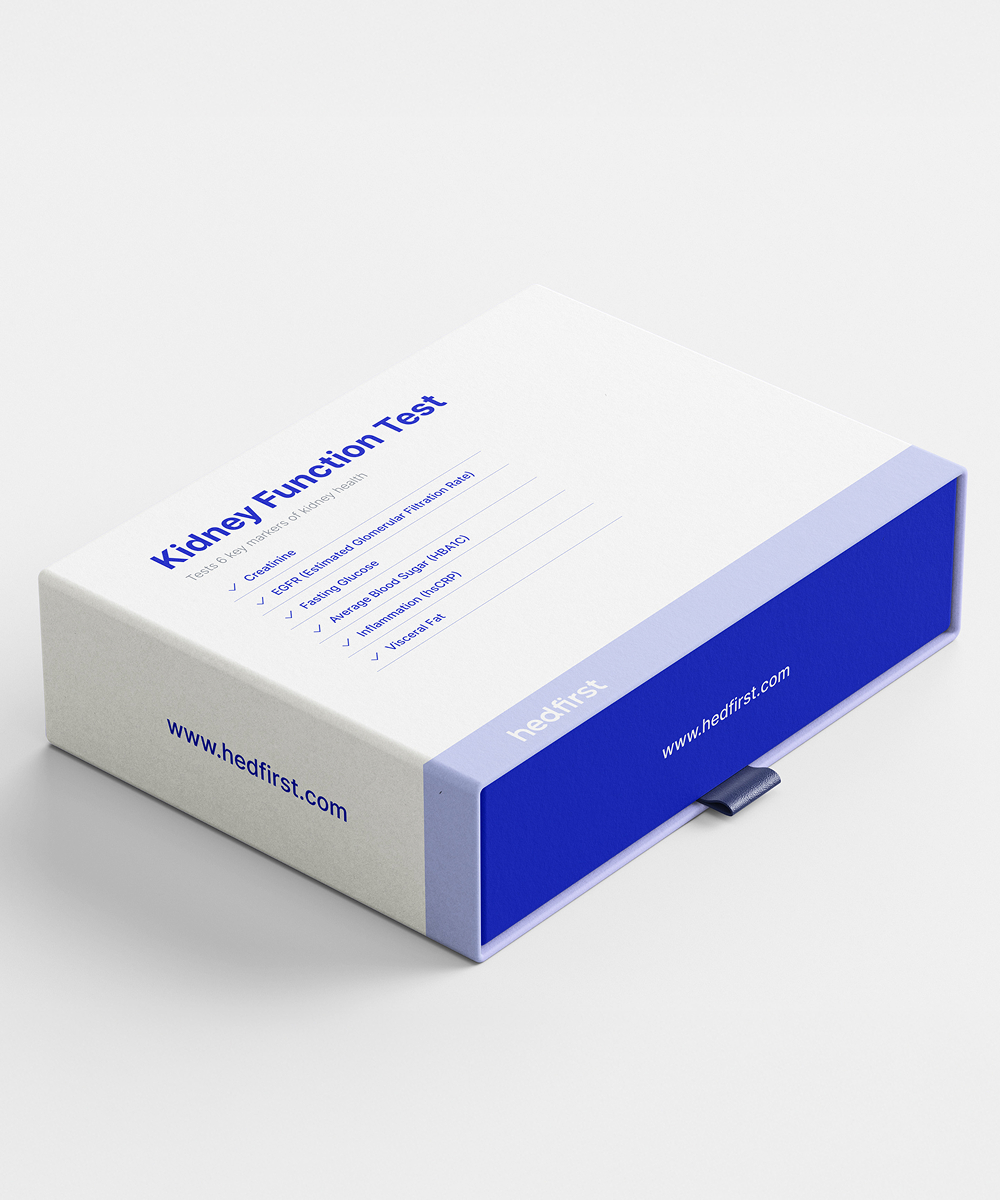 A white box with a blue side labeled Kidney Function Test, lying on a white background.