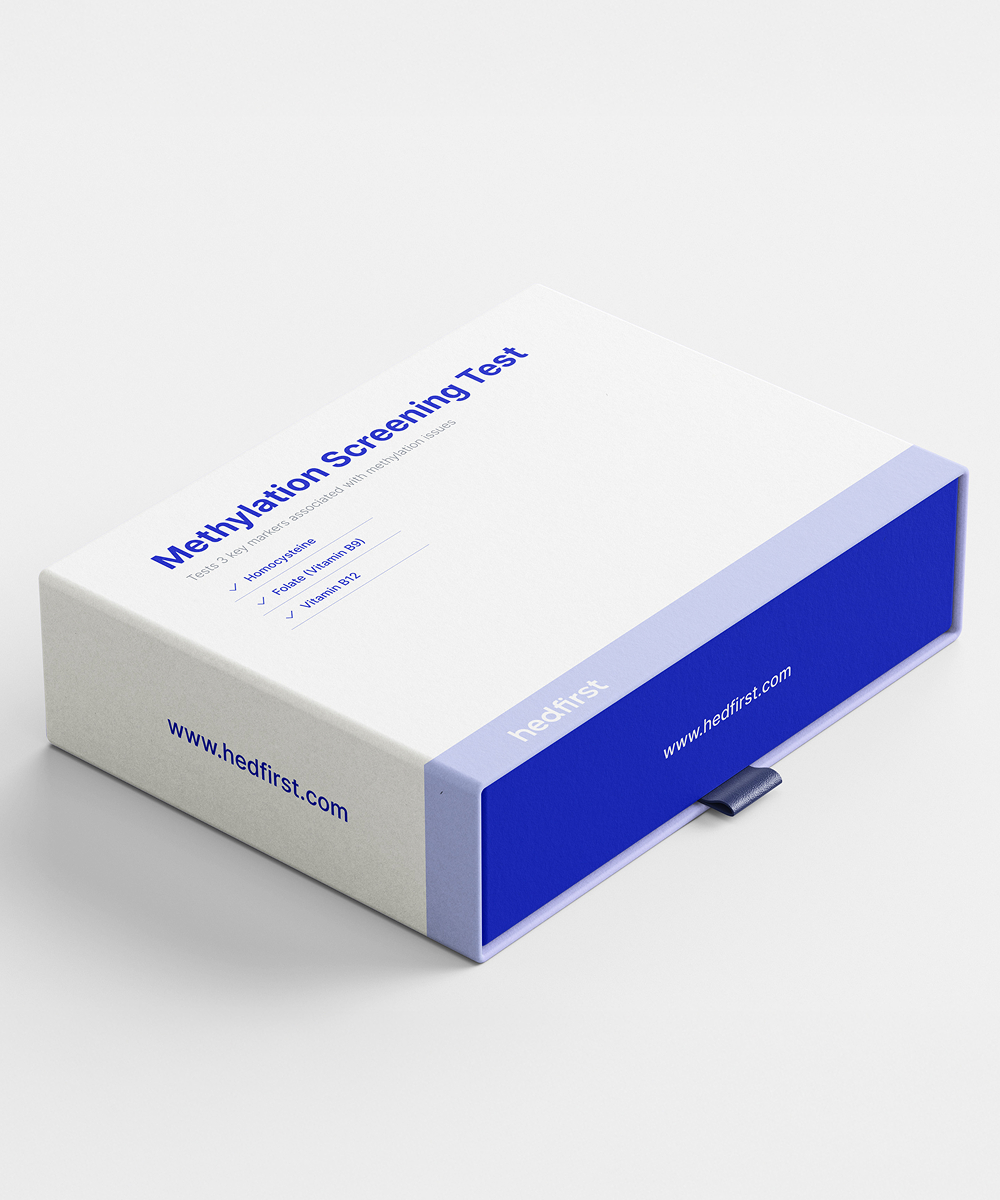 A white box with a blue side labeled Methylation Screening Test, lying on a white background.