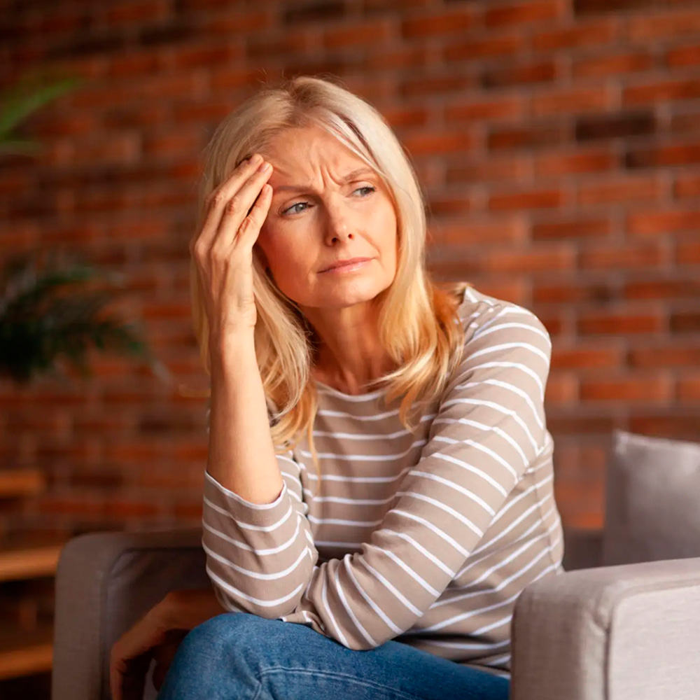 Woman showing signs of memory or mental clarity issues.