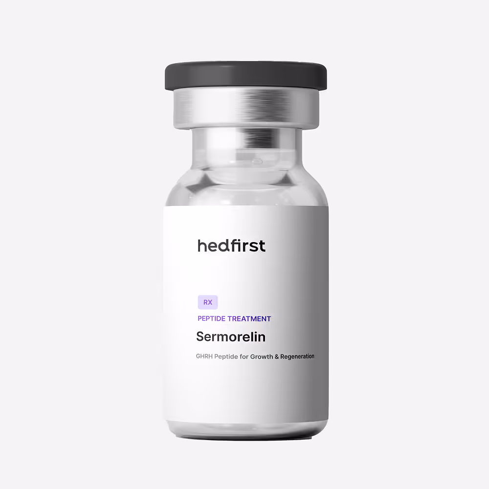 Sermorelin peptide treatment bottle for growth, regeneration, and better sleep.