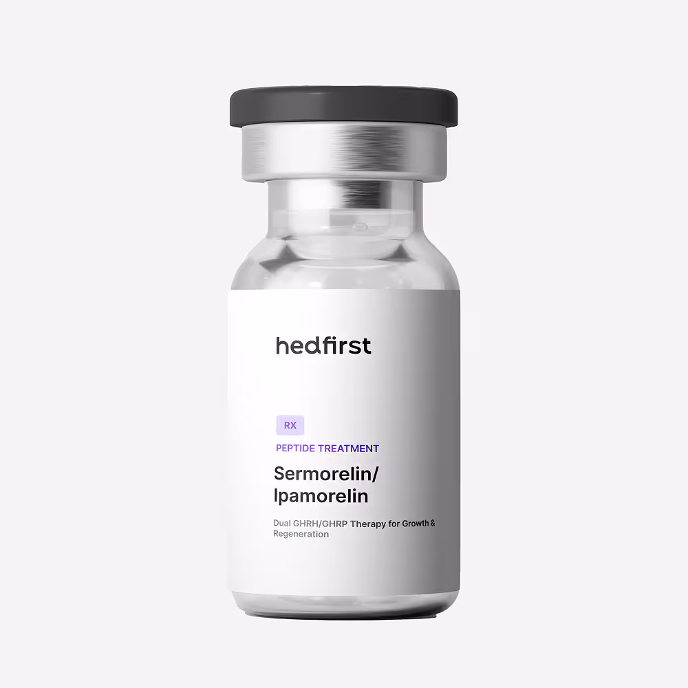 Hedfirst Sermorelin and Ipamorelin peptide treatment — dual GHRH and GHRP therapy for growth and regeneration.