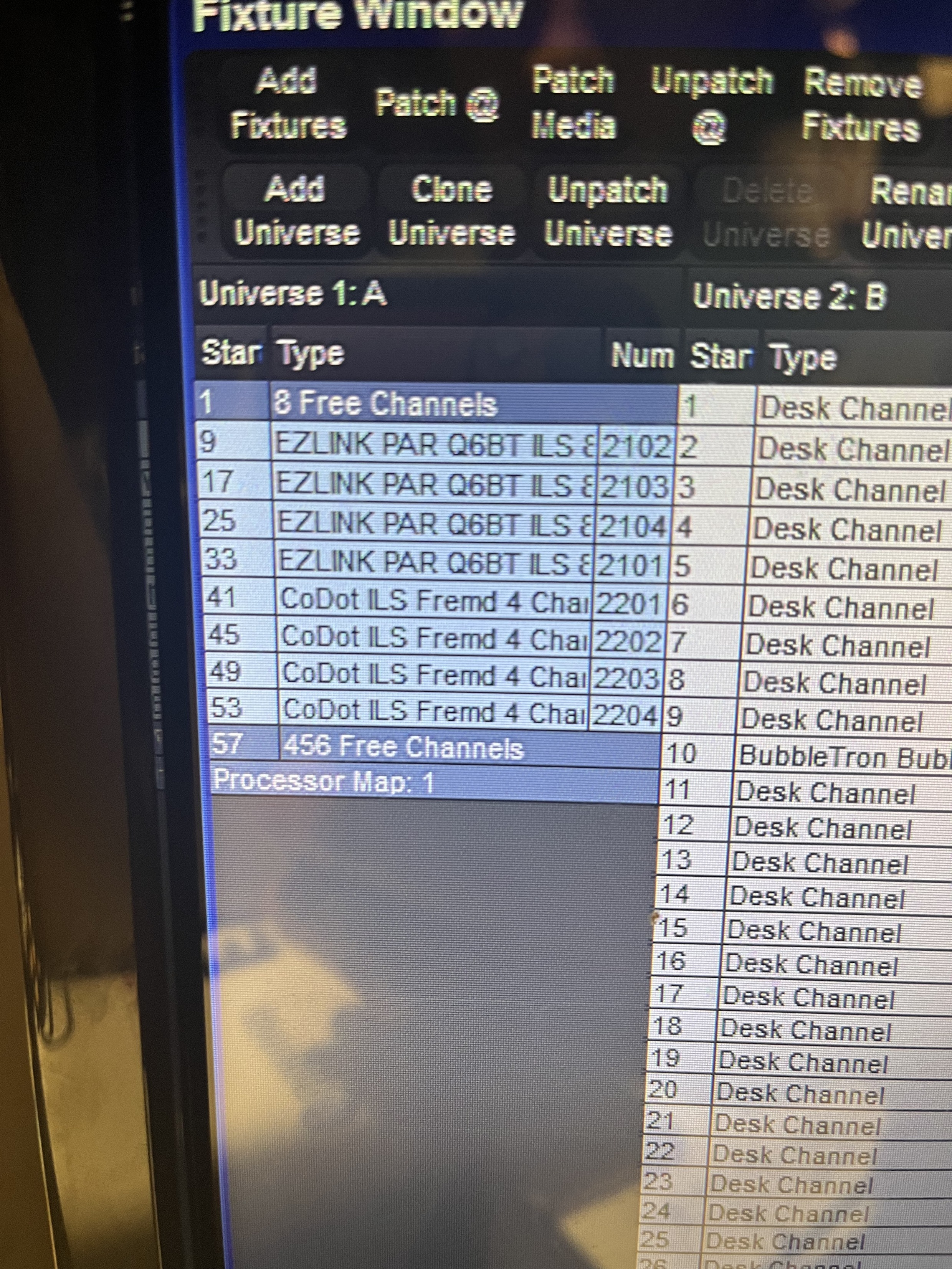 Picture of the new universe the I created to connect to the Di-Fi Network which powered all of our wireless lights for this show.