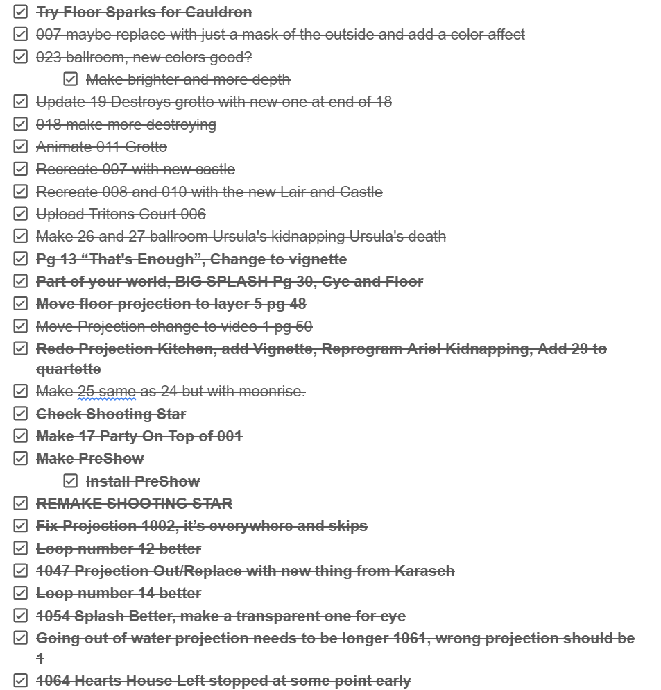 This is my ToDo list during the show trying to stay organized and make the best of the time that I have. 