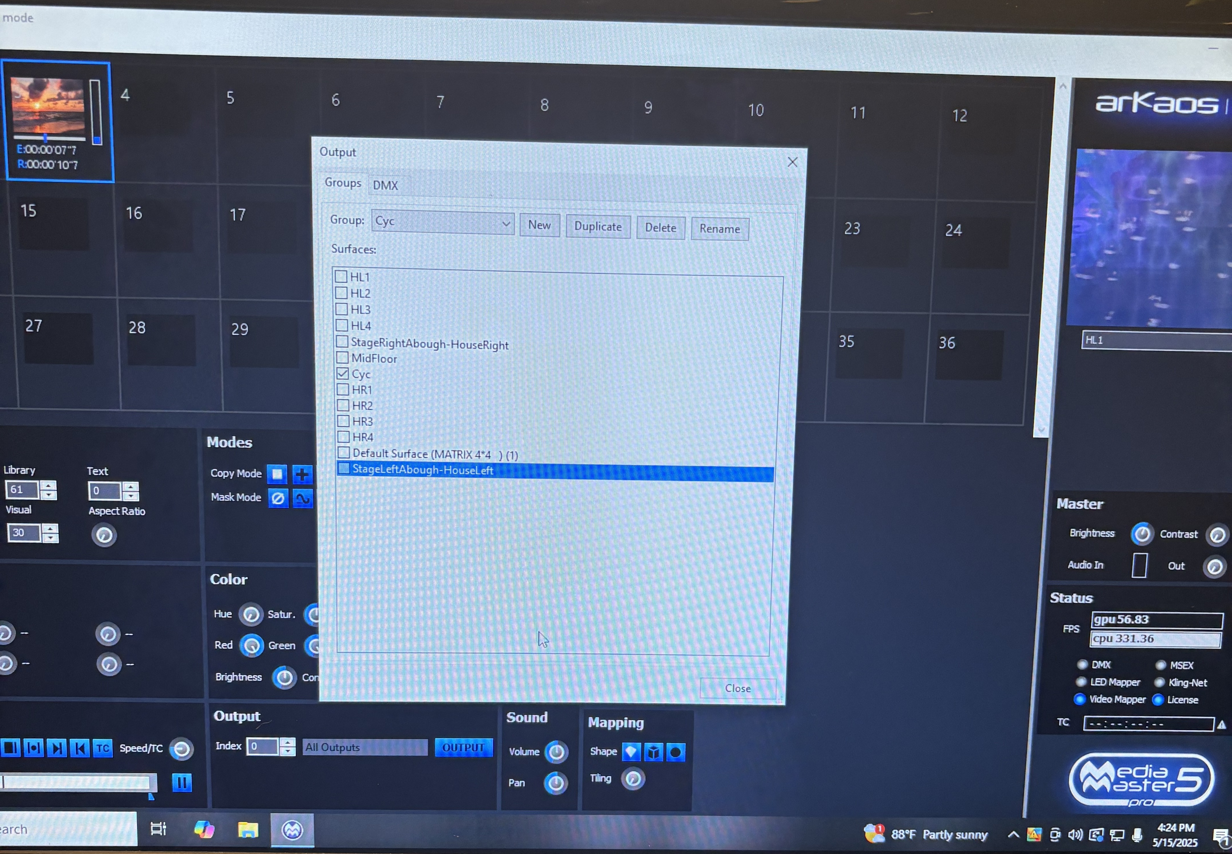 Next I created groups that all have dmx values that can be used in the board to select multiple objects at the same time.