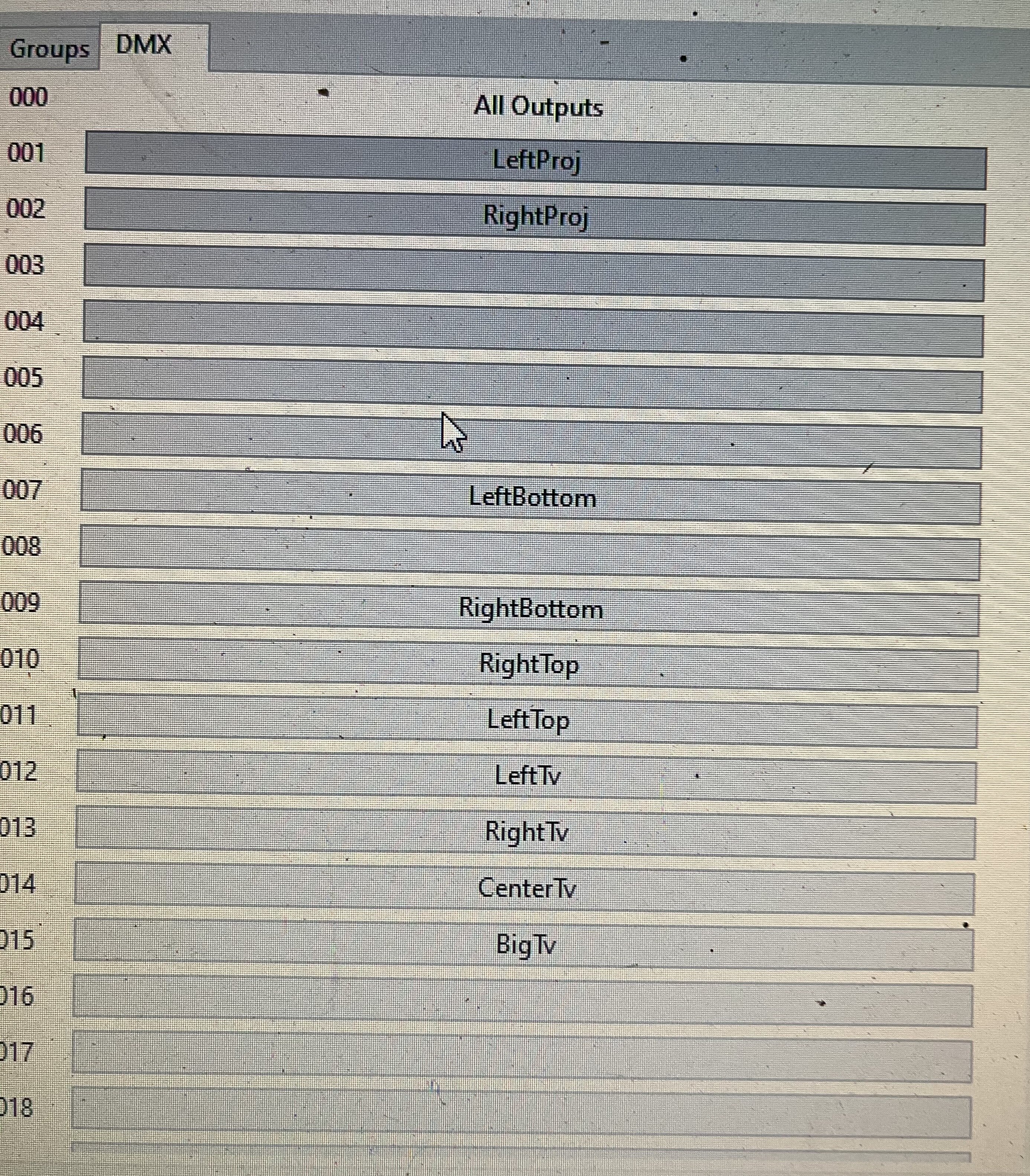 My Media Master DMX grouping setup.