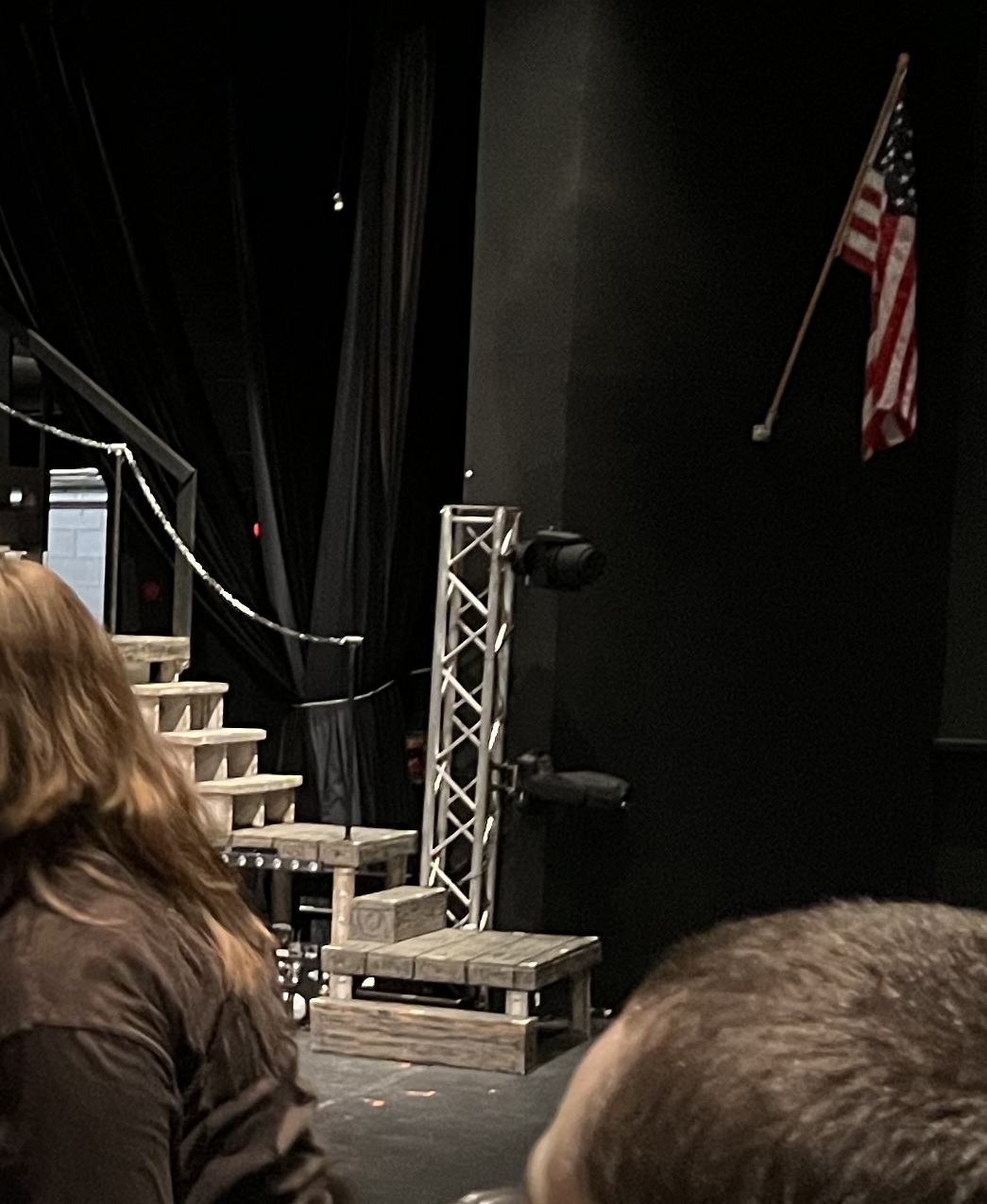 Here is a photo of the towers that we installed. I hung and wired all of the fixtures on these and on the stage, I was also responsible for the ArtNet node that powered them.