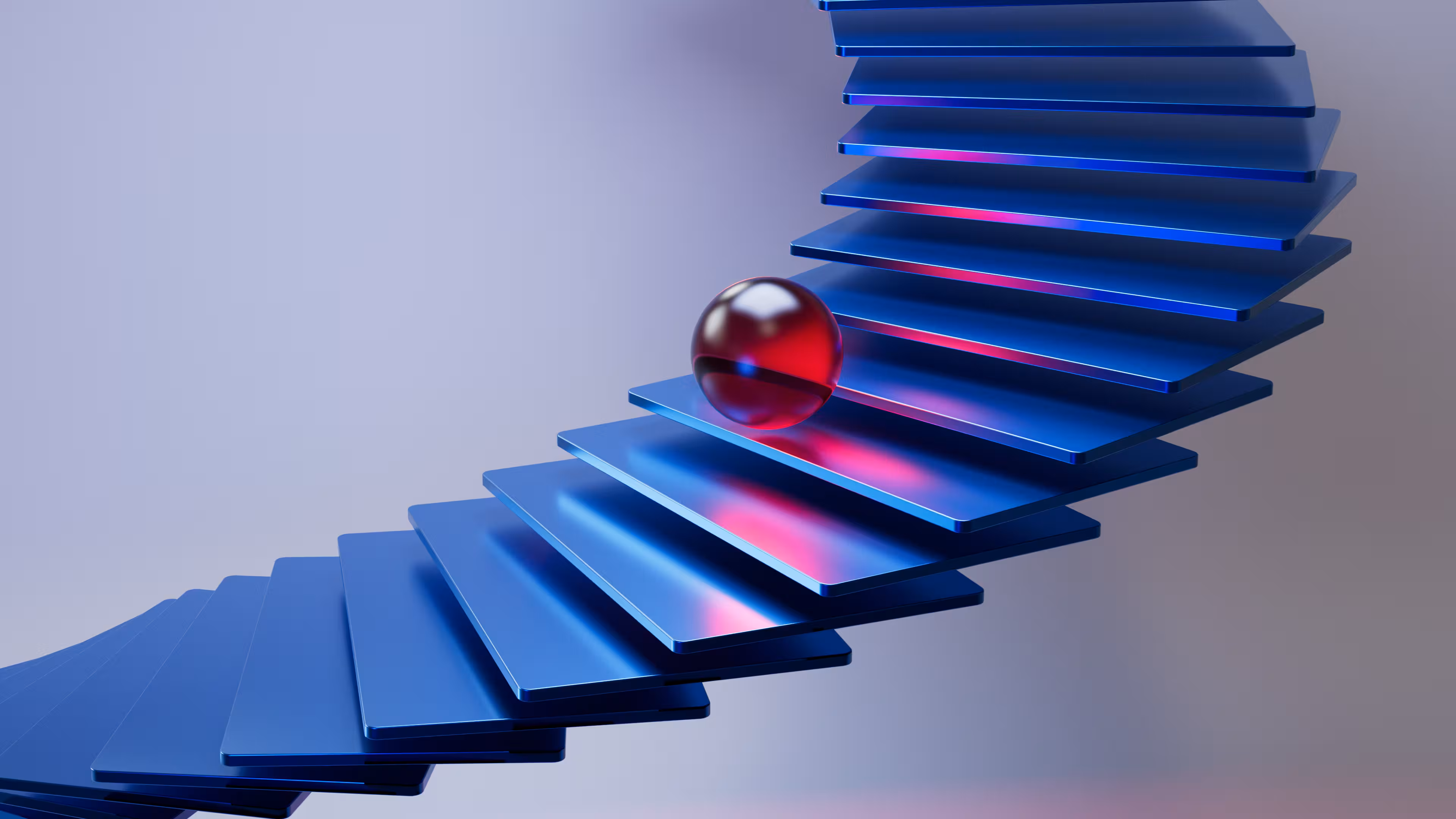 Blue spiral staircase with a glass sphere