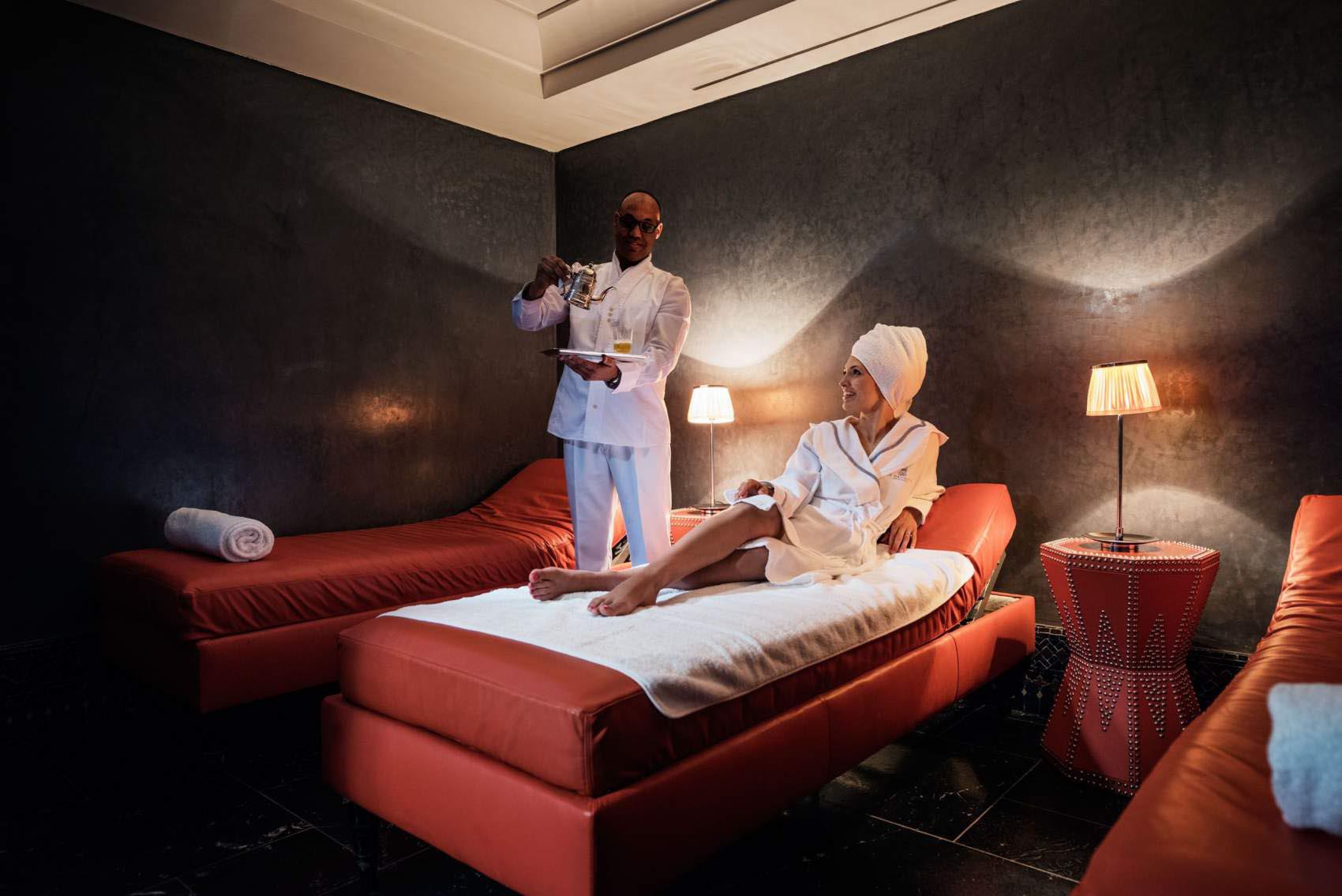Guest and staff at La Mamounia Morocco wellness resort