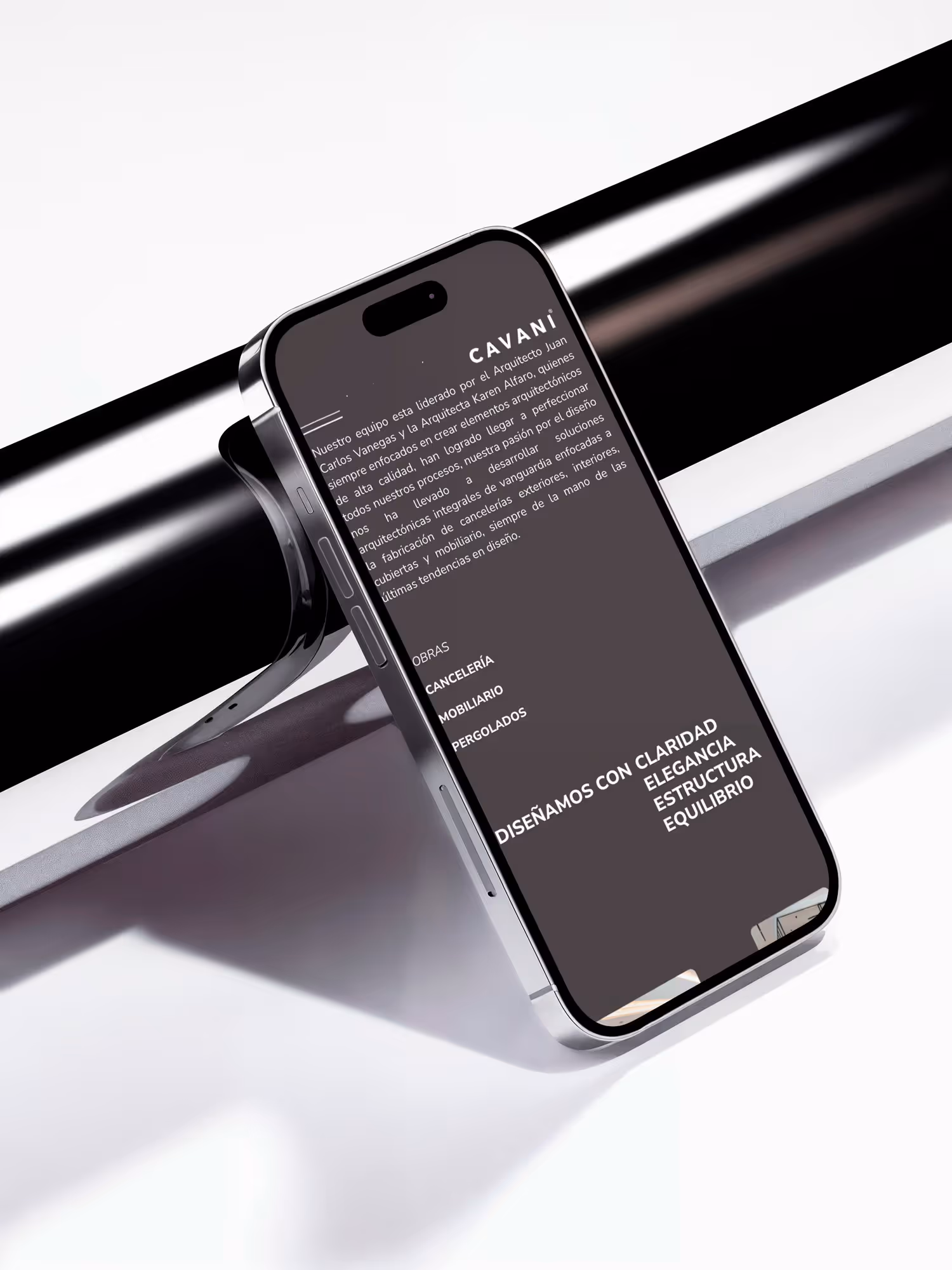 Mobile website mockup for Cavani – architectural glass company site built in Webflow with CMS