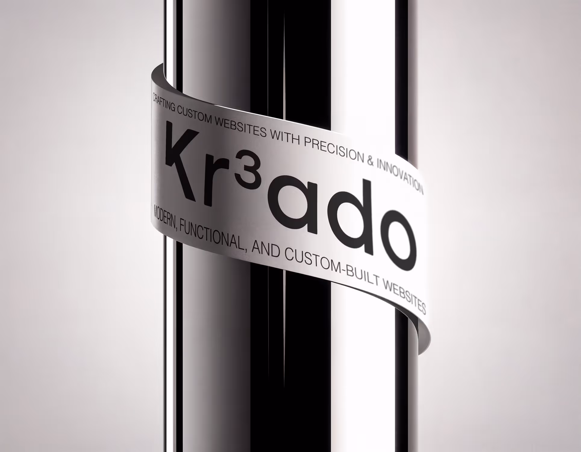 Kr3ado logo sticker with the slogans "Crafting custom websites with precision & innovation" and "Modern, functional, and custom-built websites"