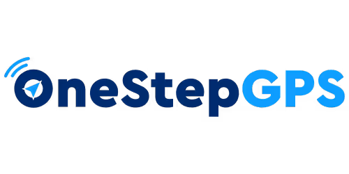 OneStep GPS logo with blue and dark blue typography and location icon