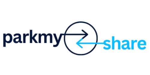 Parkmyshare logo with bidirectional arrow in blue and black