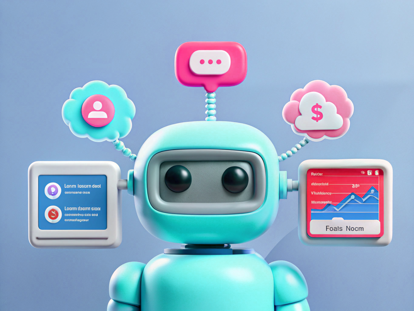 Ein Roboter mit Sprechblasen