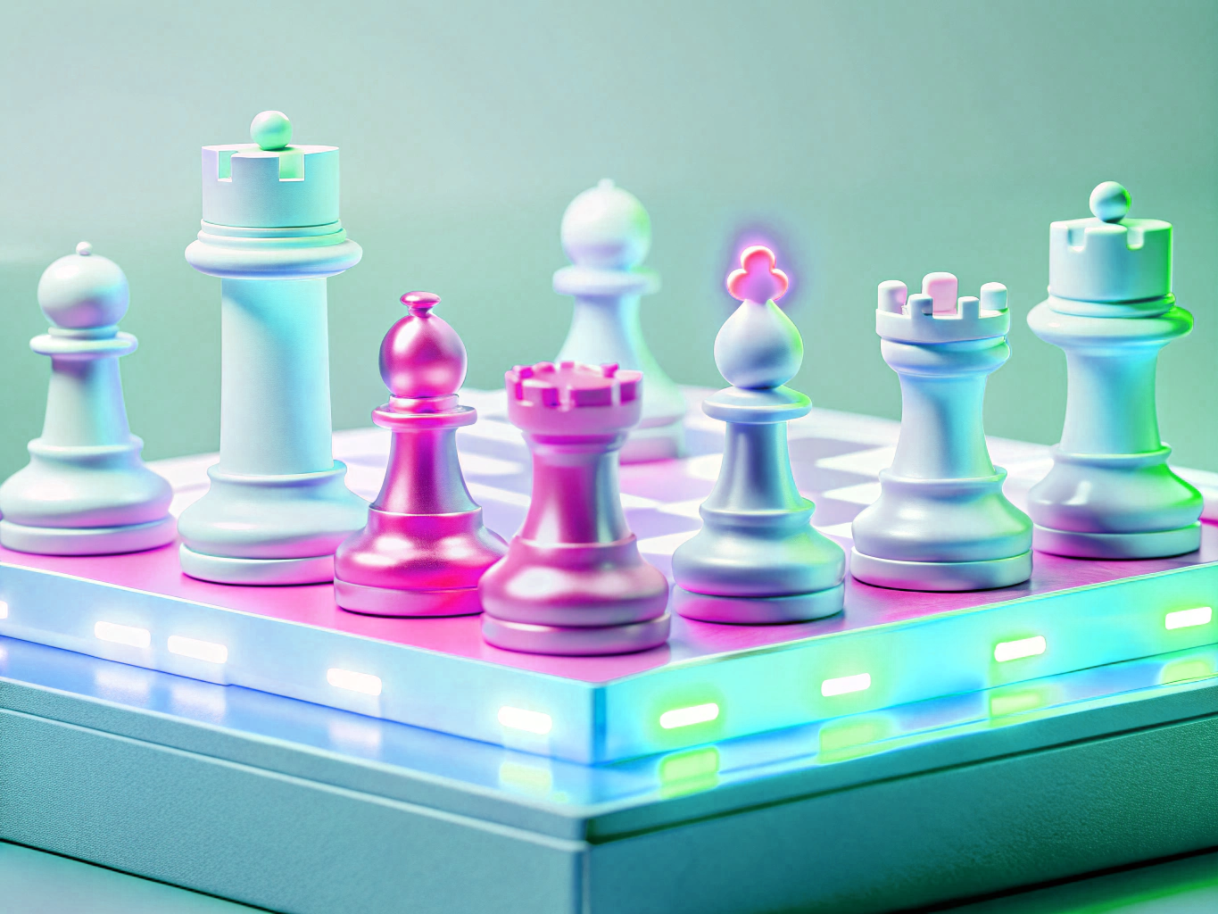 ein stilisiertes digitales Schachbrett mit Figuren