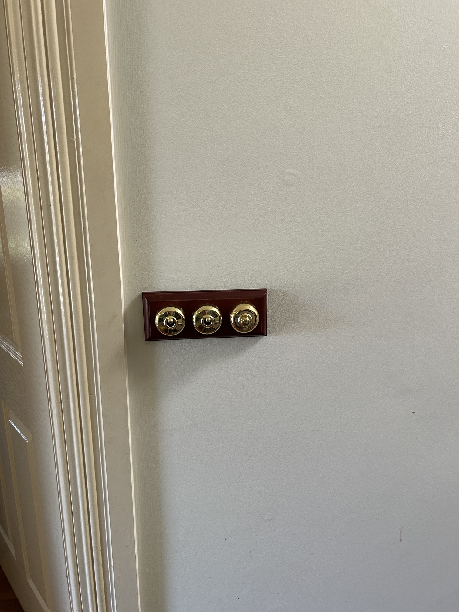 Heritage-style brass toggle light switches installed in a Seaford home, preserving the character of a classic interior.