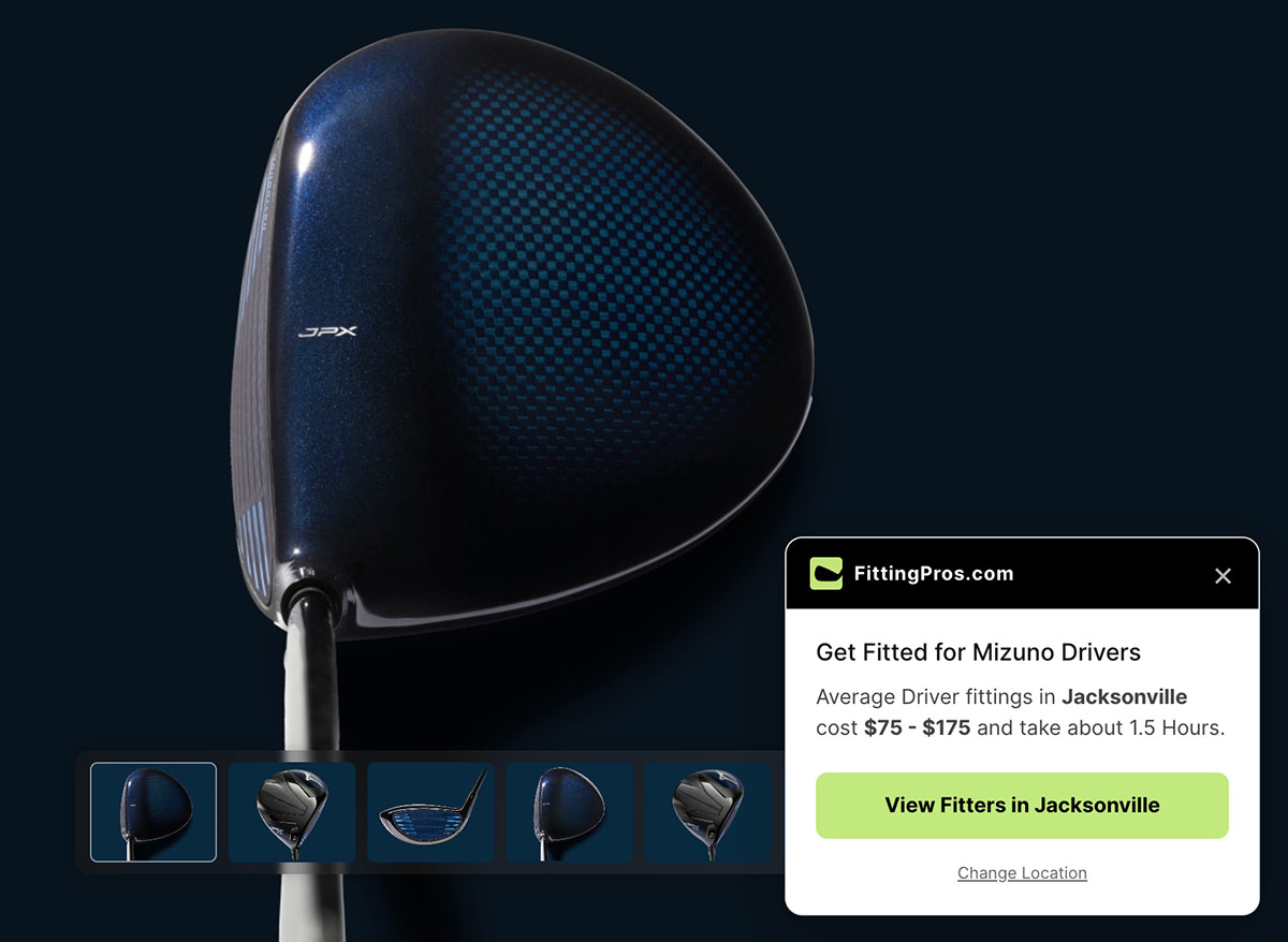 Mizuno website showing the FittingPros Golf CClub Fitter & Local Pricing Finder Google Chrome Browser Extension