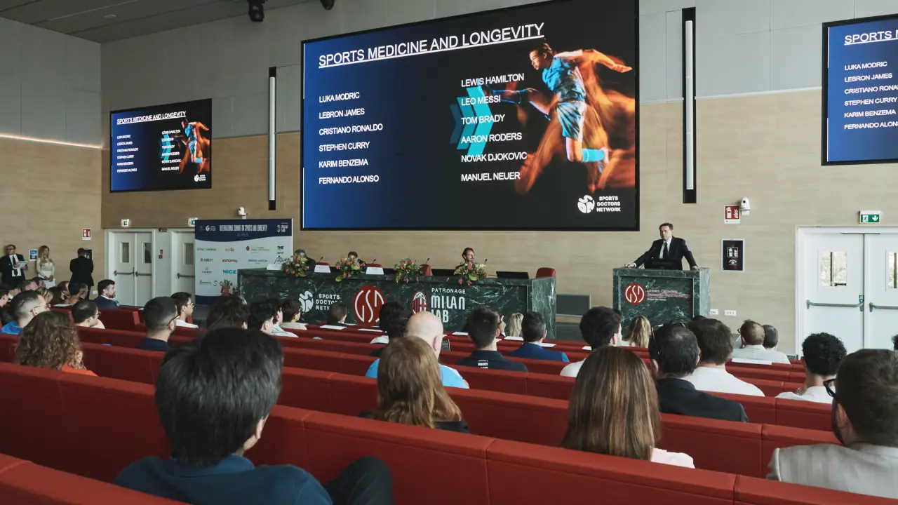 Main auditorium during the Sports Medicine and Longevity session at the SDN Milan 2026 summit
