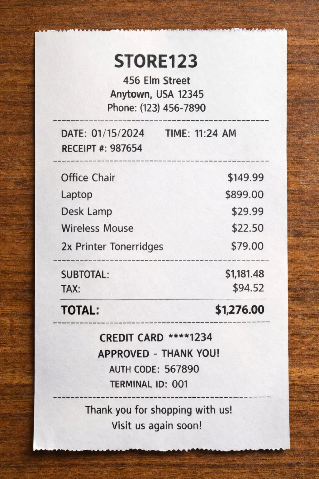 retail point-of-sale receipt