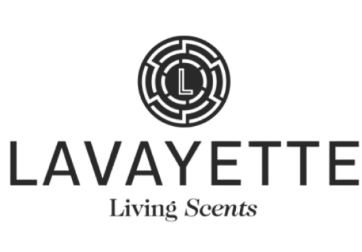 Lavayette logo met doolhof ontwerp, luxe geurmerk.