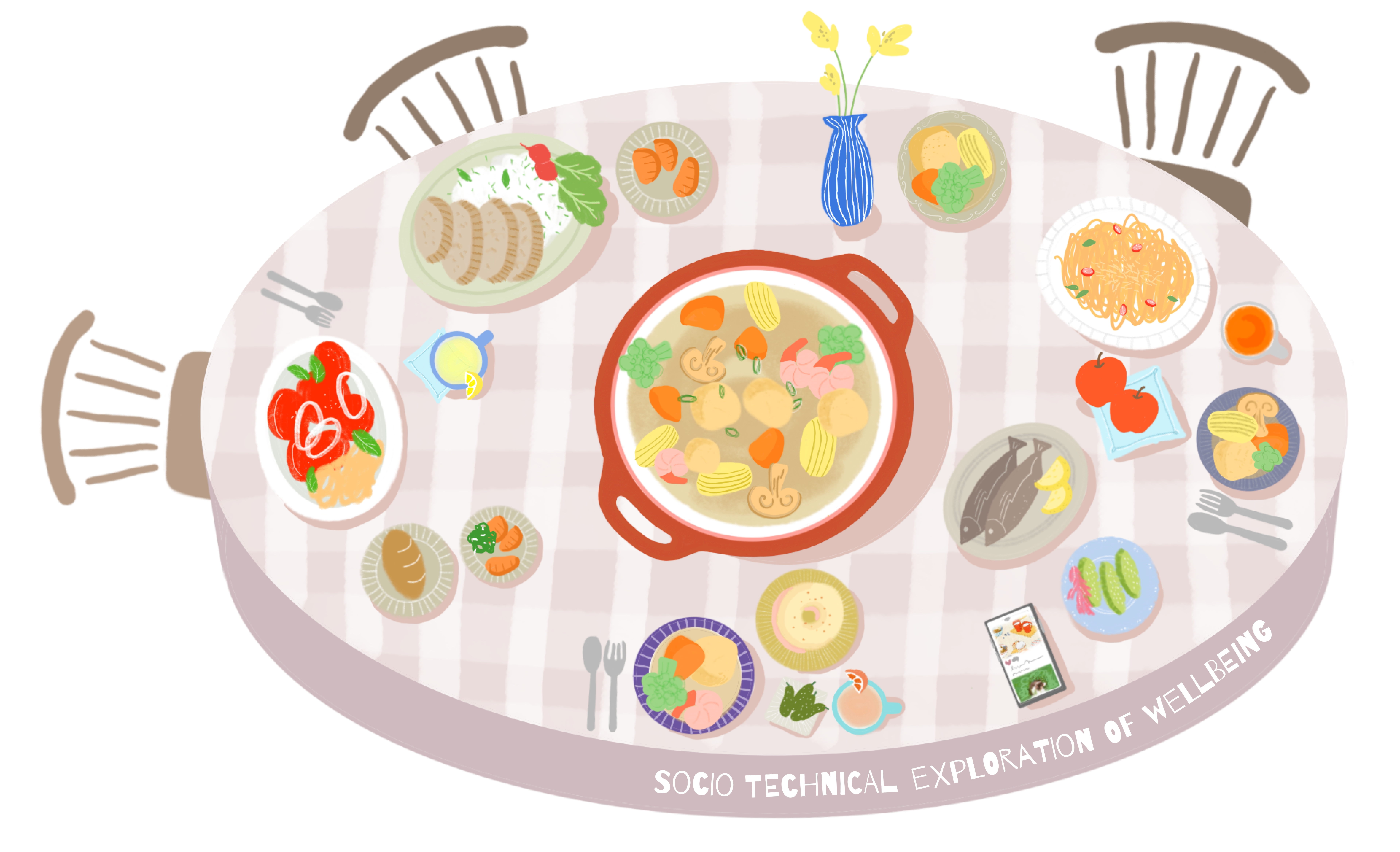 A stew pot with table