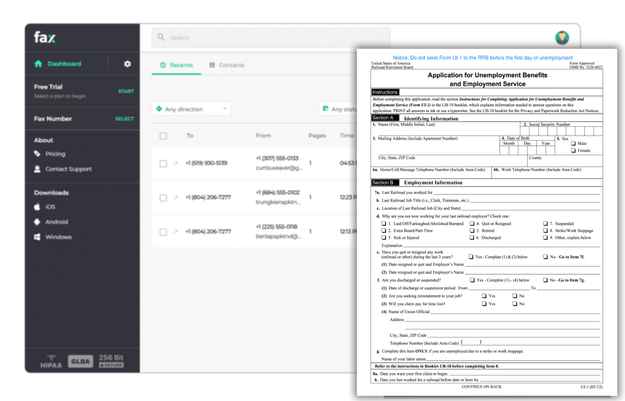 Filing unemployment claim via fax