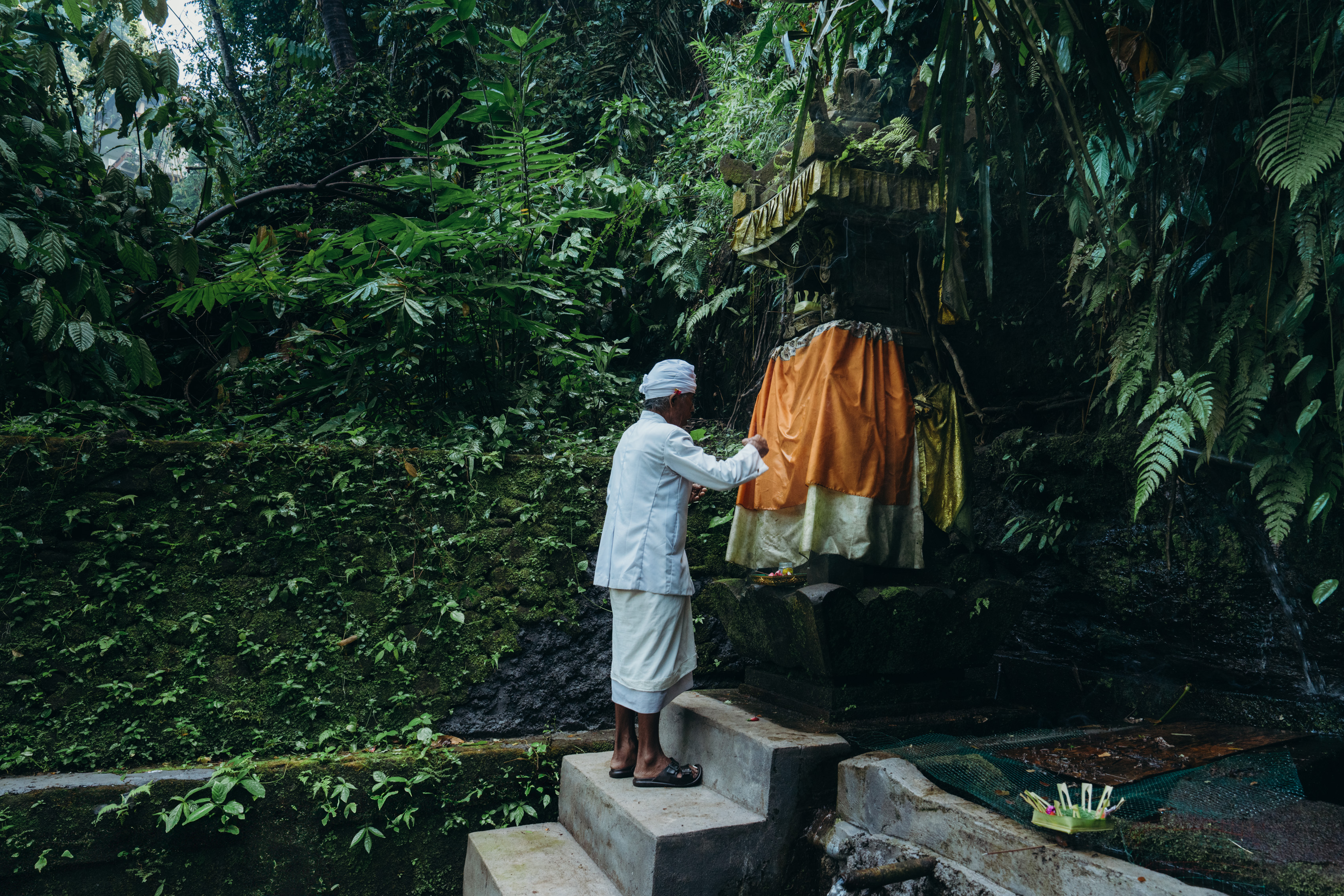 Balinese Priest Blessing Secret Waterfall Village