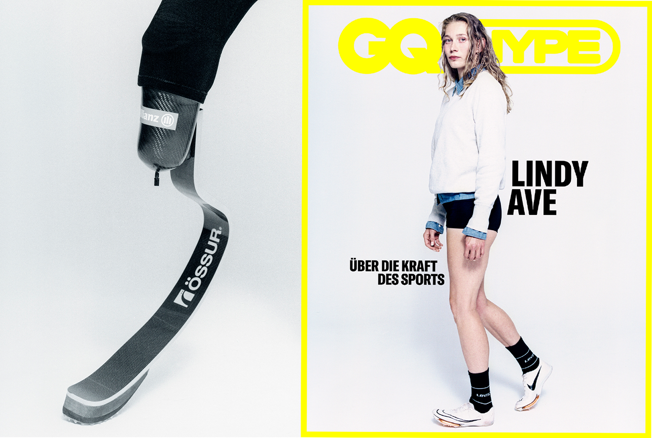 Street style look in an urban setting, styled by Bianca Fleisch plus Studio portrait of a model styled by Bianca Fleisch GQ paralympics 