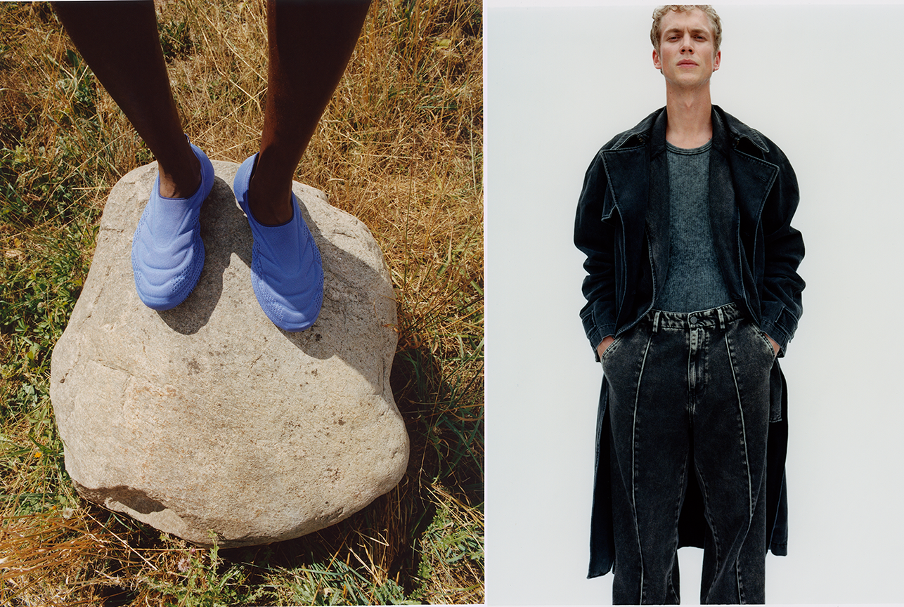 Detail shot of a styled outfit by Bianca Fleisch plus Studio portrait of a model styled by Bianca Fleisch