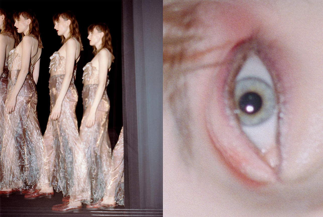 Artfully staged fashion image styled by Bianca Fleisch plus Detail shot of the eye of the model. 