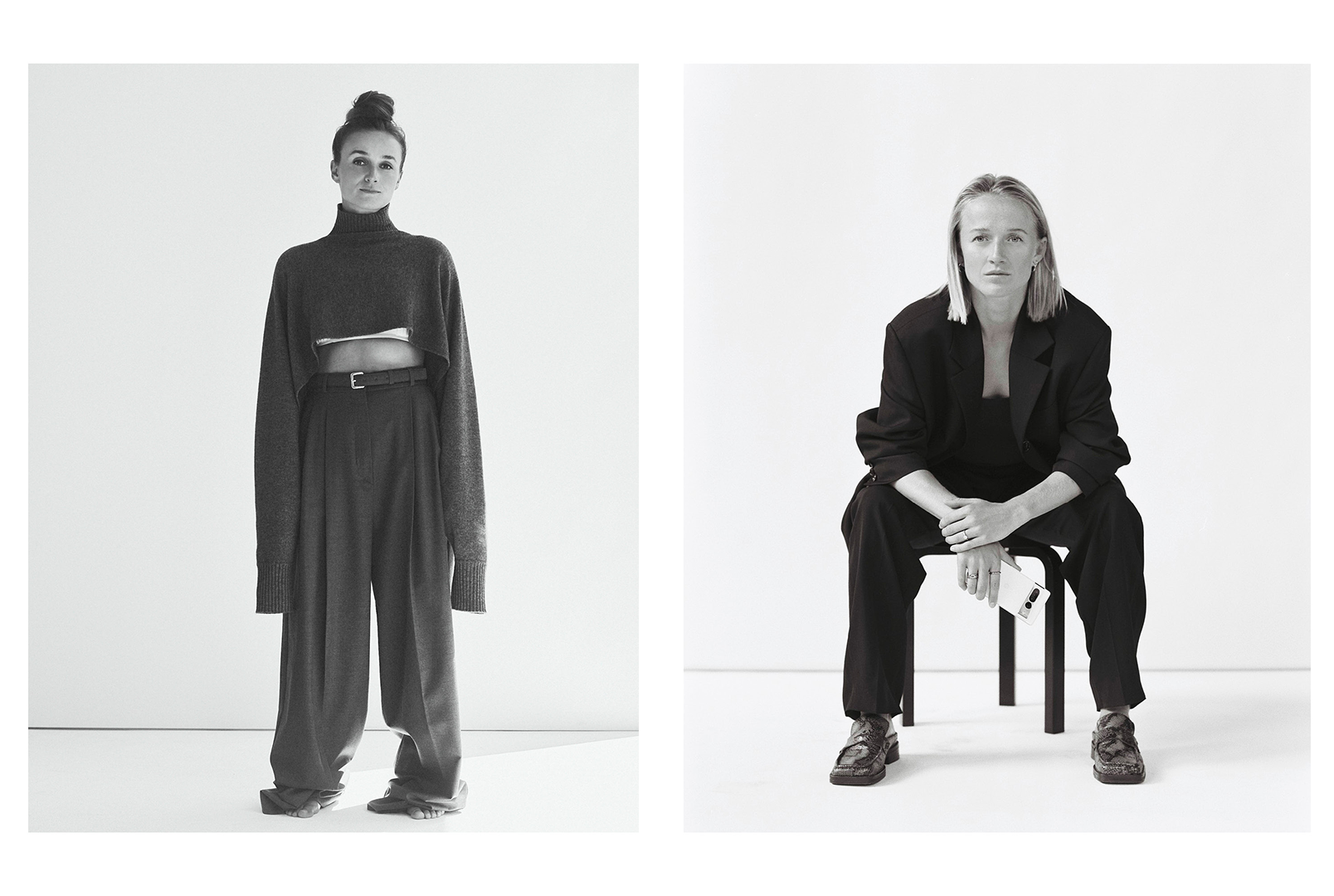 Studio portrait of a model styled by Bianca Fleisch with the german national female soccer players as the models 