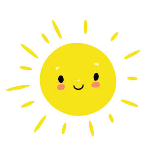 A cartoon sun with a yellow face, rosy cheeks, and radiating yellow rays on a black background.