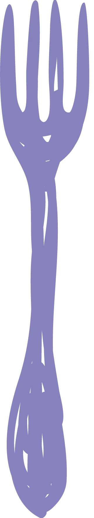 A light purple, hand-drawn style fork with four tines on a black background.