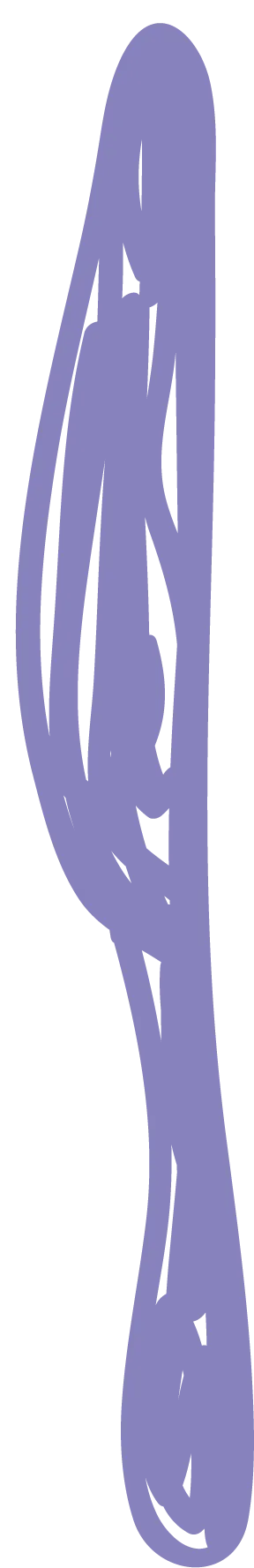A stylized, abstract muted purple shape with curved lines and loops on a black background.