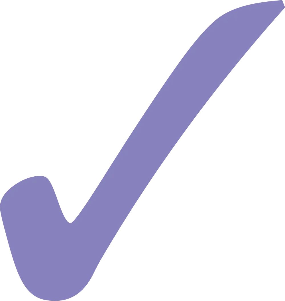 A light purple check mark on a white background.