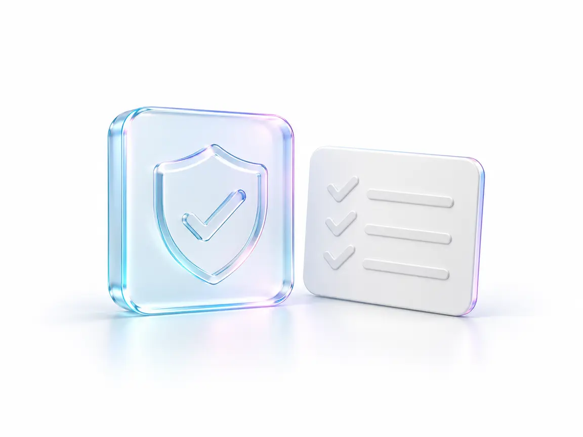 Glass shield and checklist representing AI planning and oversight.