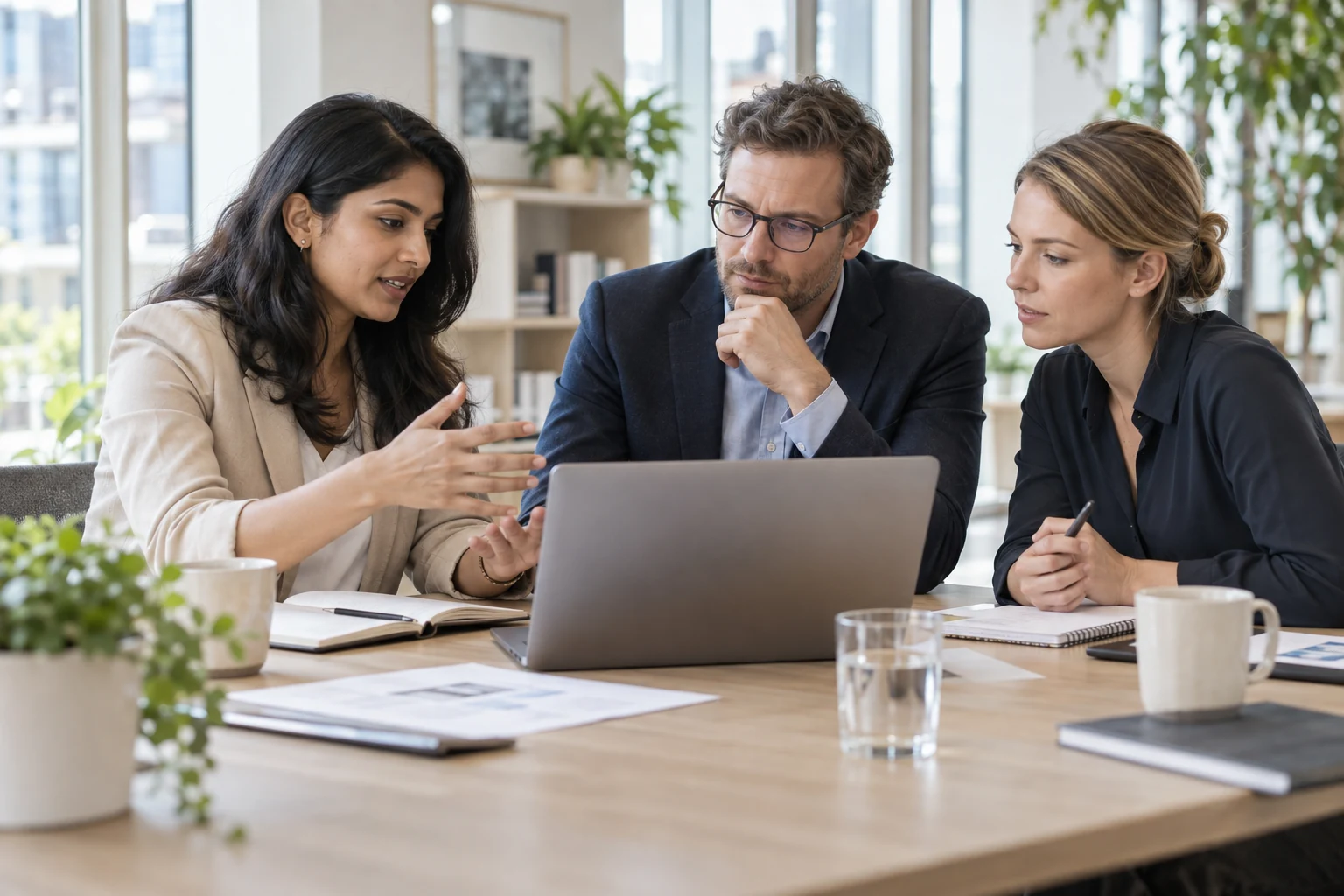 Business and engineering professionals collaborating around an enterprise platform.