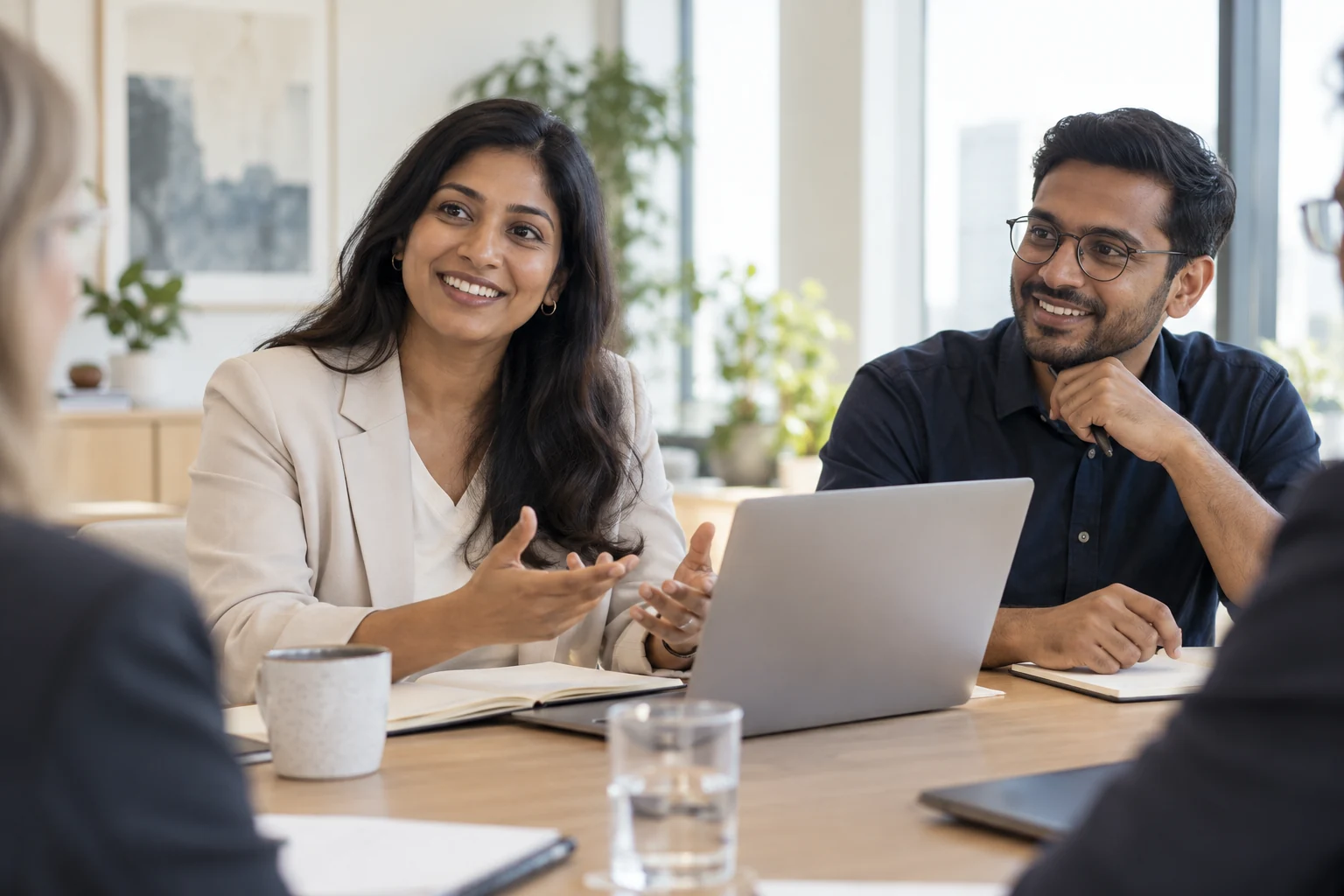 A discovery team discussing a focused enterprise AI pilot.