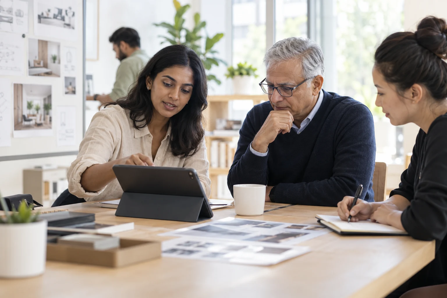 Illustrative AI-Enhanced Experience & Intelligence Design team working through delivery decisions.
