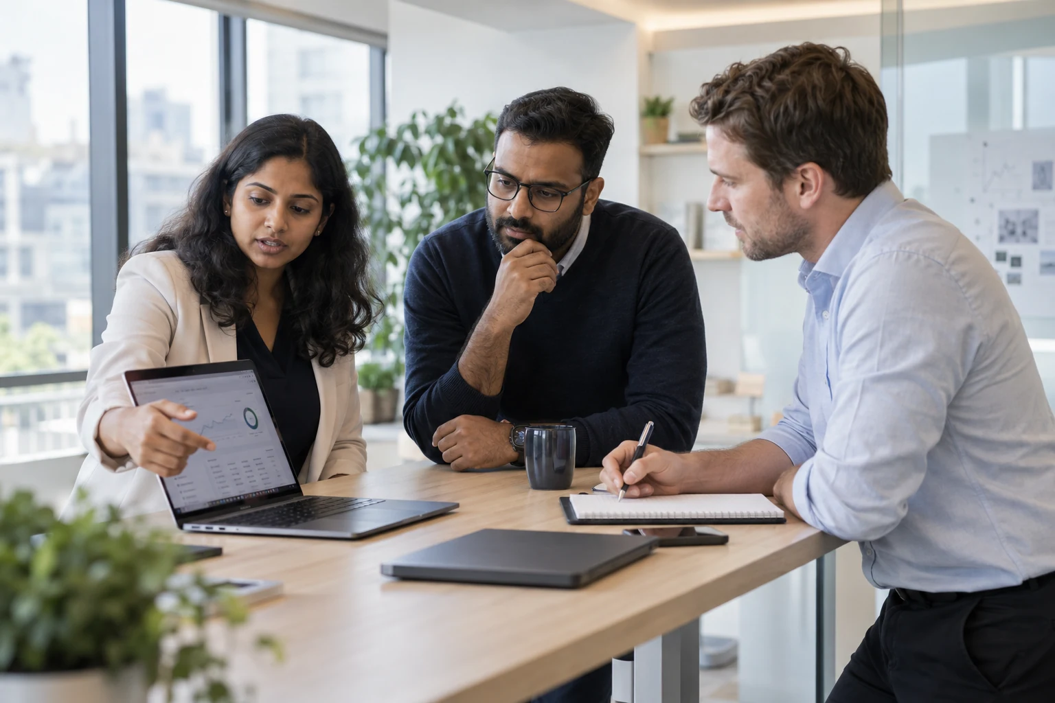 An engineering team reviewing software tests and a release plan.