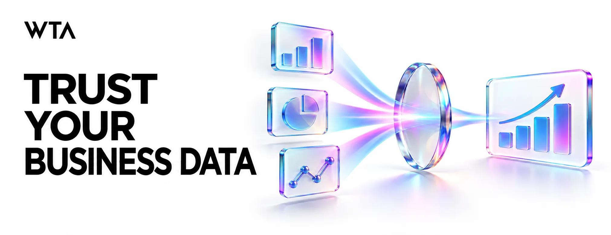 Business data tiles pass through a lens into one shared metric.
