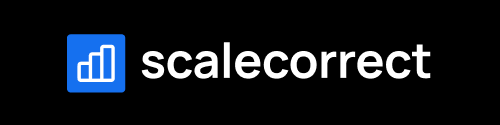 Scalecorrect company logo with a blue square containing ascending white bars next to the word scalecorrect.
