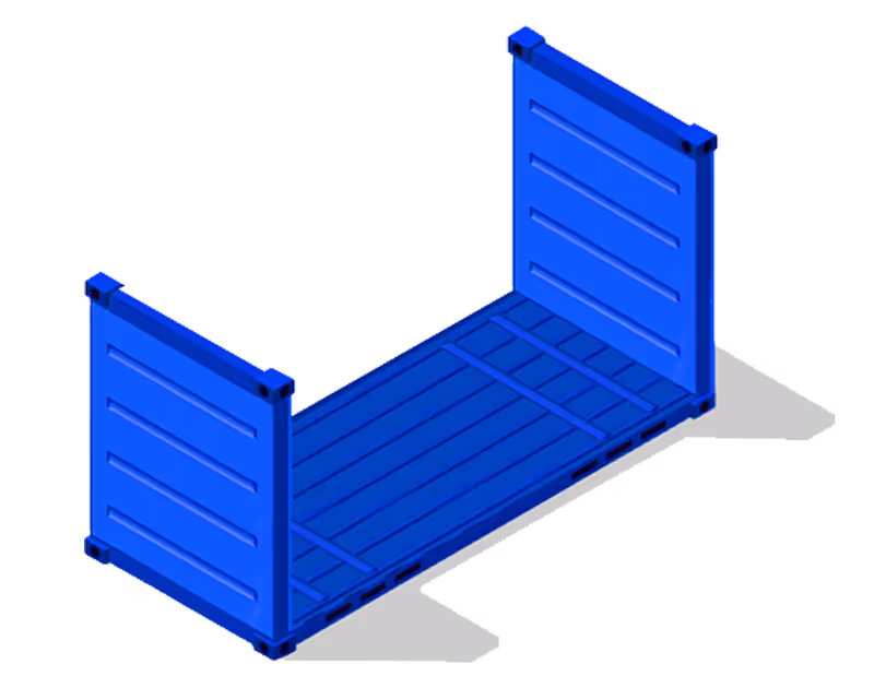A blue, open-sided cargo container with a flat base and vertical side panels.