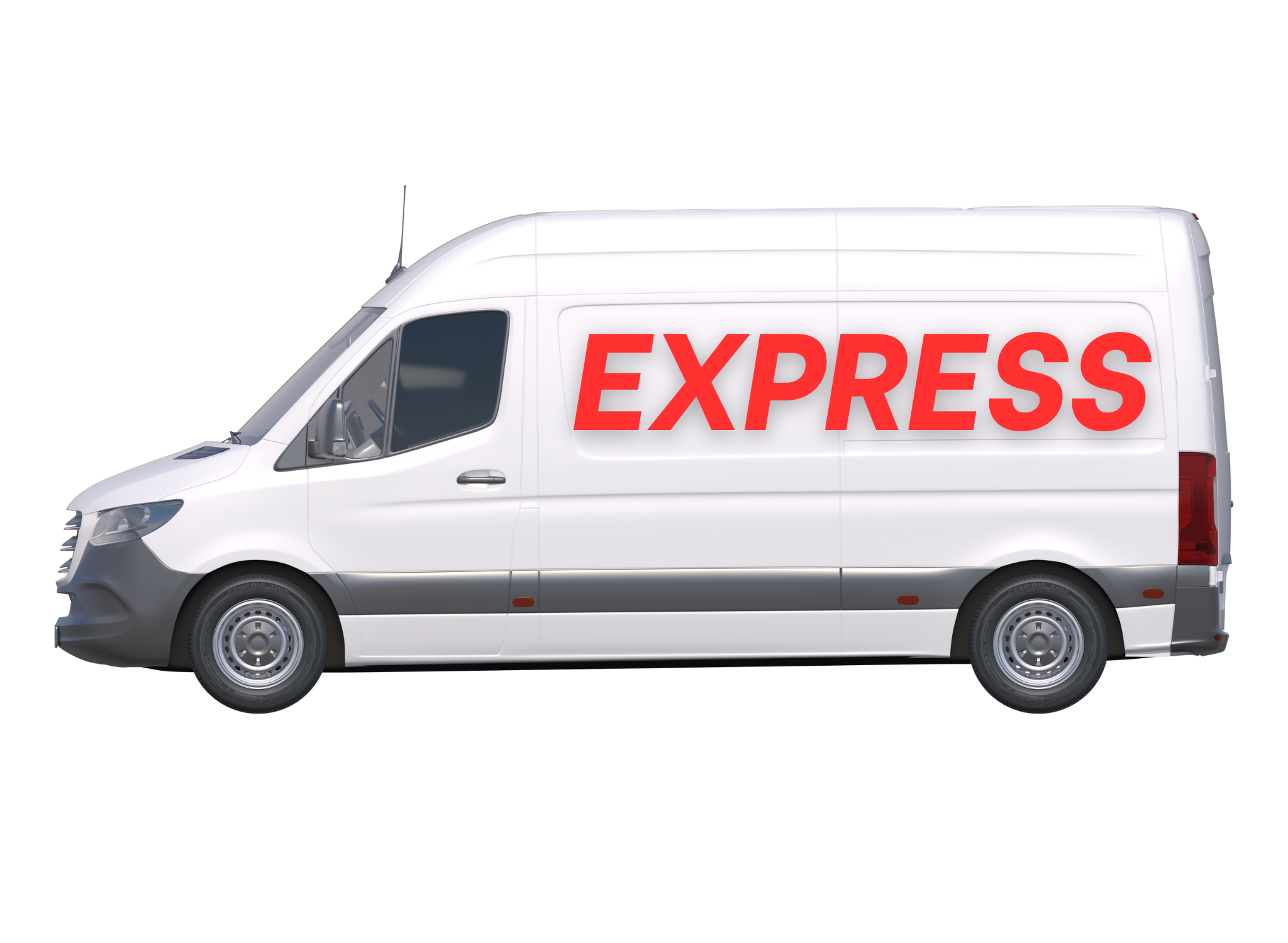 A white delivery van with the word "EXPRESS" in bold red letters on its side.