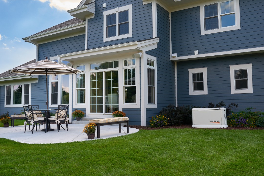 backyard of a beautiful house with Generac Generator
