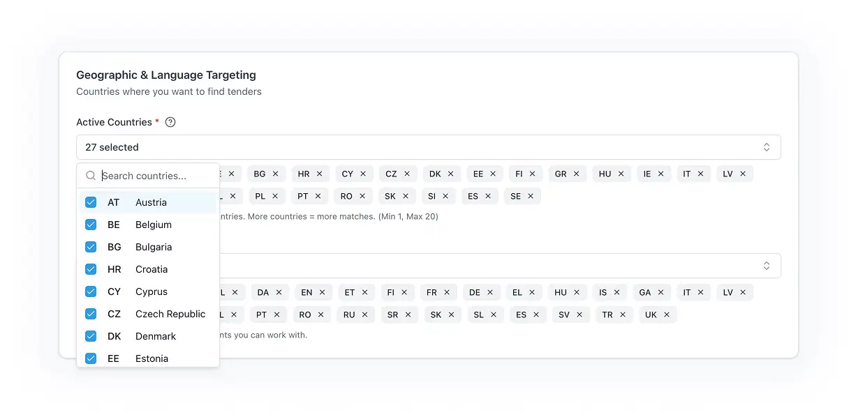 You can update your target markets in your company settings
