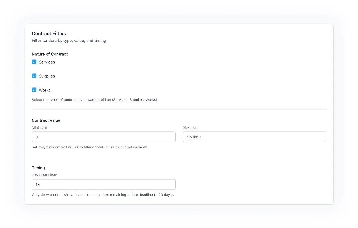 You can update your contract value range anytime in your company settings.