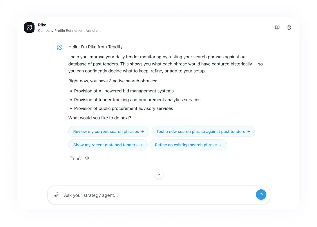 Riko is designed to assist you in making Tendify’s matching more precise and useful.