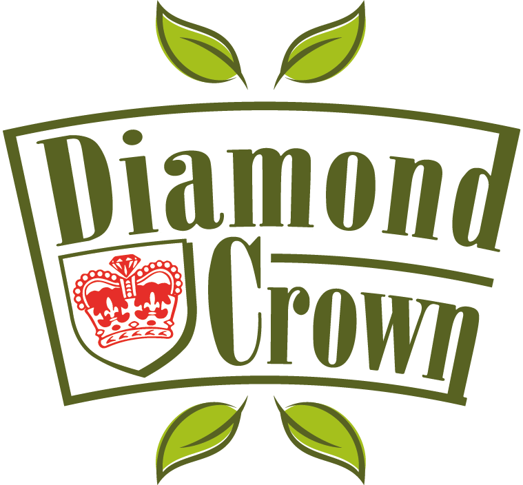 Diamond Crown logo with a red crown emblem and four green leaves surrounding the text.
