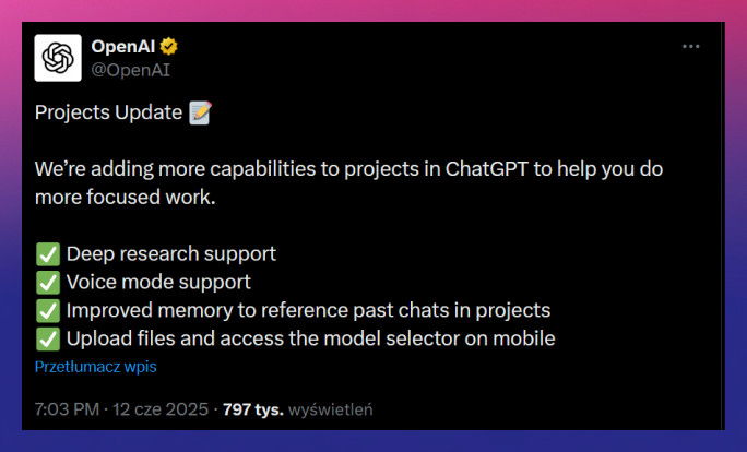 ChatPGT - Update projektów