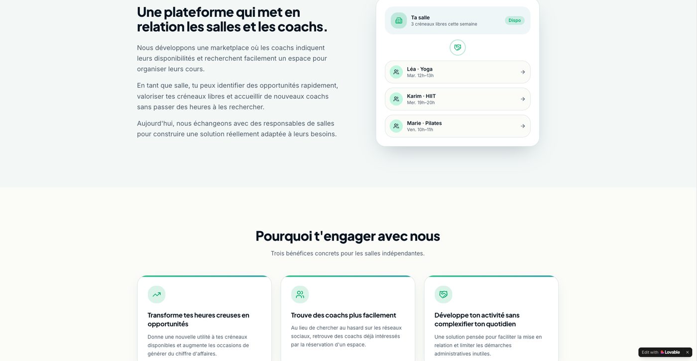 Landing CoachSpot — solution & bénéfices (Lovable)